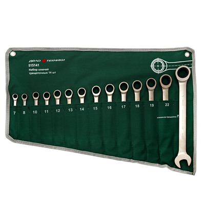 Набор ключей комбинированных трещеточных (7-24 мм) планшет тетроновый 14 пр. (515141) ООО «Дело Техники»