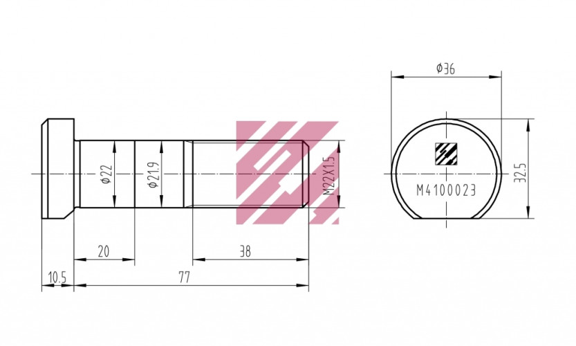Болт крепления колеса MAN (L=77;22x1.5) M4100023 / MARSHALL