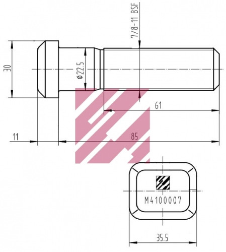 Болт крепления колеса Скания (L=85; 7/8" 11BSF) (M4100007)