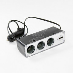 Разветвитель прикуривателя 3-х фазный с USB (7183)