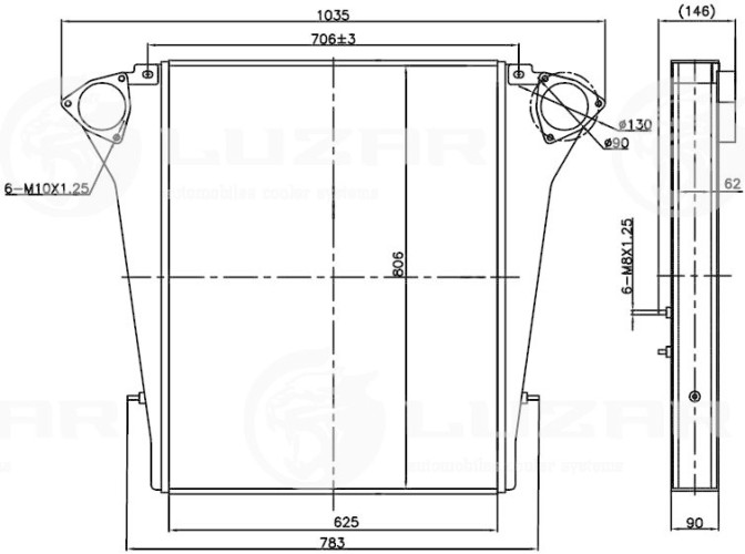 Радиатор интеркулера ОНВ для а/м Камаз 5480-1172010 LUZAR (LRIC 0780)