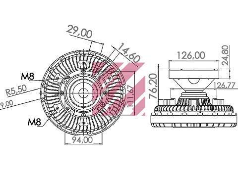 Вискомуфта вентилятора в сборе с крыльчаткой Вольво о.н. 8149396 (M6110022)