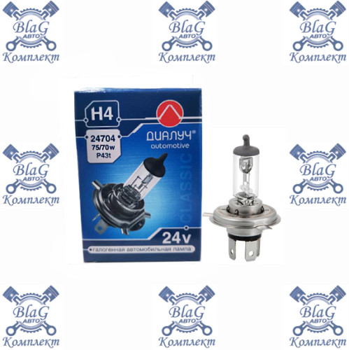 Лампа H4 24V 75/70W P43t (Y) Диалуч (24704) ЛЧ240