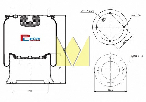 Пневморессора ФРЮХАУФ, РОР, САФ (со стальным стаканом) о.н.003615E (P10.813.C, 130121) PEGA