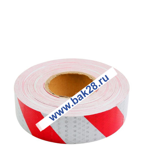 Наклейка Лента светоотражающая (красно-белая) ПРИЗМА (50м) 12604