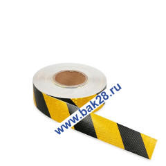 Наклейка Лента светоотражающая (черно-желтая) ПРИЗМА (50м) 12603