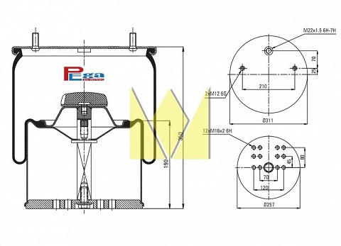 Пневморессора БПВ (со стальным стаканом) о.н.0542940081 (SP2100.7014)