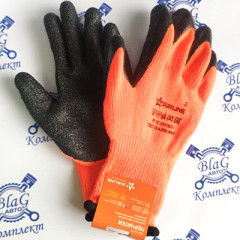 Перчатки акриловые с двухслойным латексным покрытием ладони (XL), утепленные, оранж./черн. (AWG-W-05)