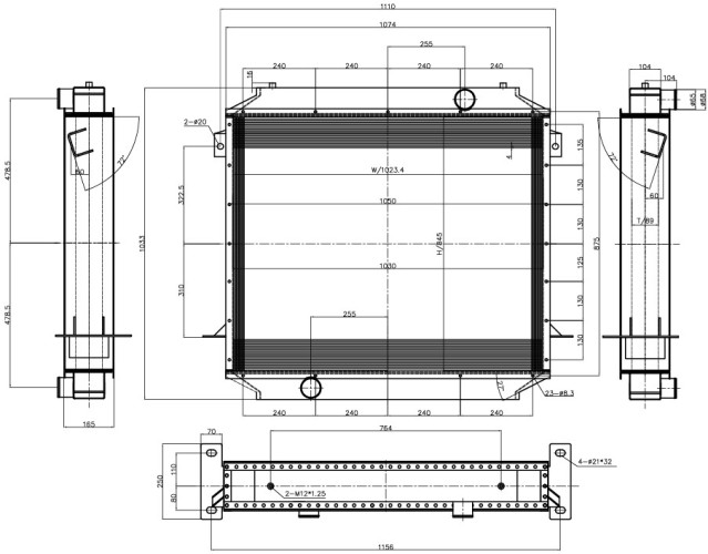 Радиатор охл. для с/т К-701 "Кировец" с дв. ЯМЗ-240 (алюм., 4-х ряд.) (патрубок 65 мм) (LRc 0642)