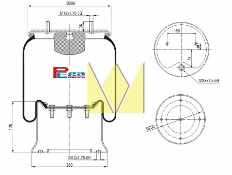 Пневморессора ШМИТЦ (со стальным стаканом) о.н. 017685 (P10.1285.C, 130217)