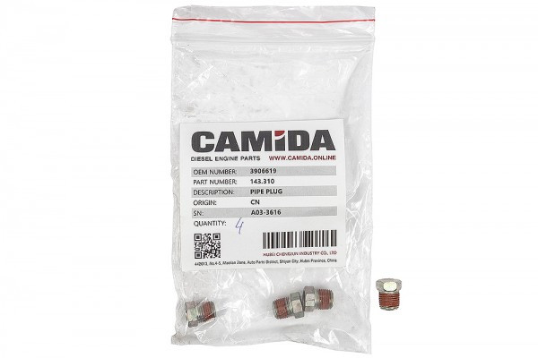 Пробка трубная 1/8 NPT КАМАЗ дв. Cummins ISBe, ISLe 3906619 (с шестигранной головкой) (CAMIDA)