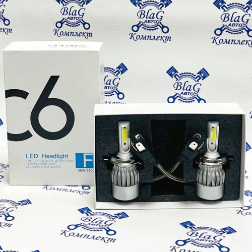 Лампа светодиодная H4, 12-24V, LED, C6, 38W (комплект) /17768